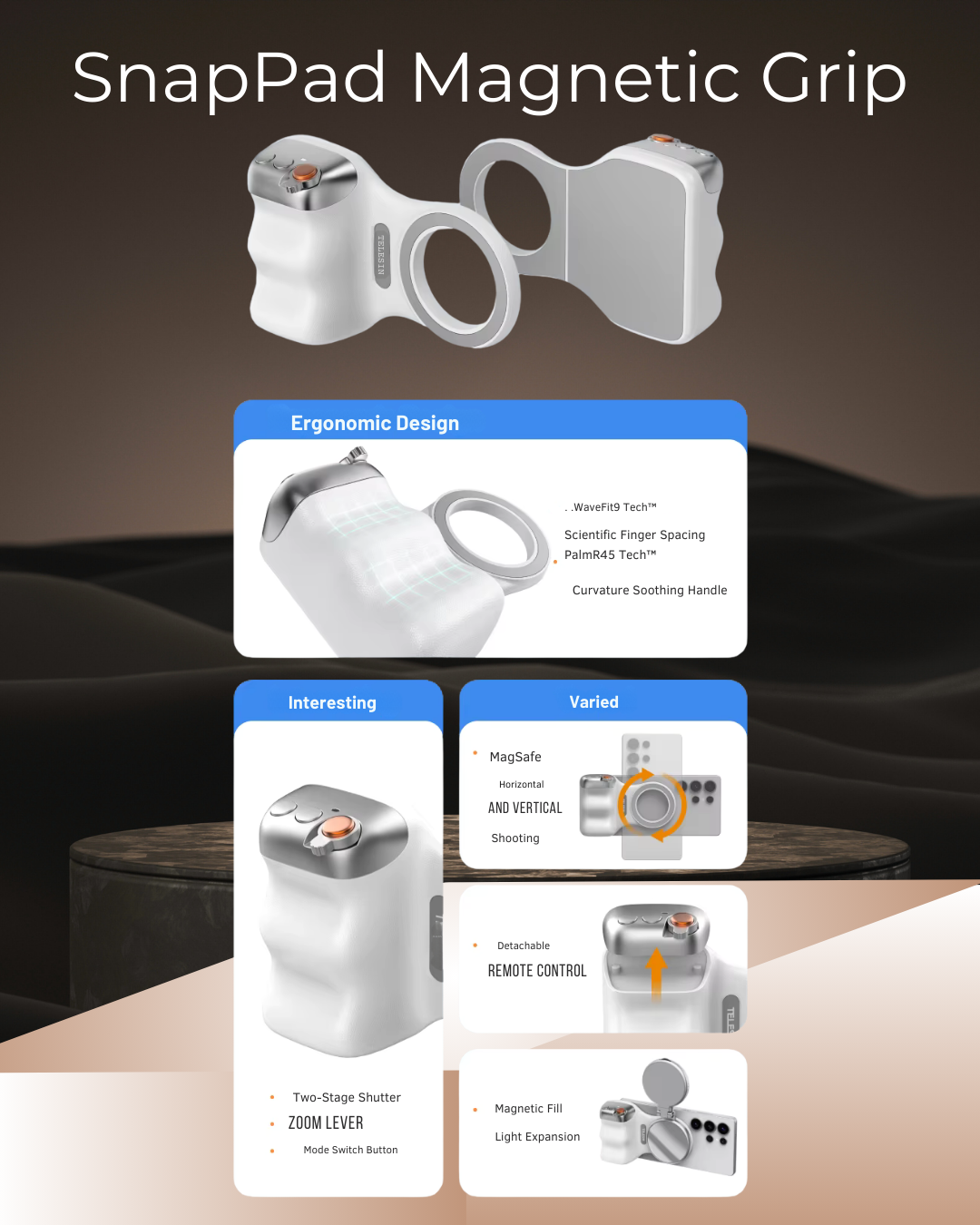 SAMURO SnapPad ProGrip – Magnetic Camera Handle with Remote Control